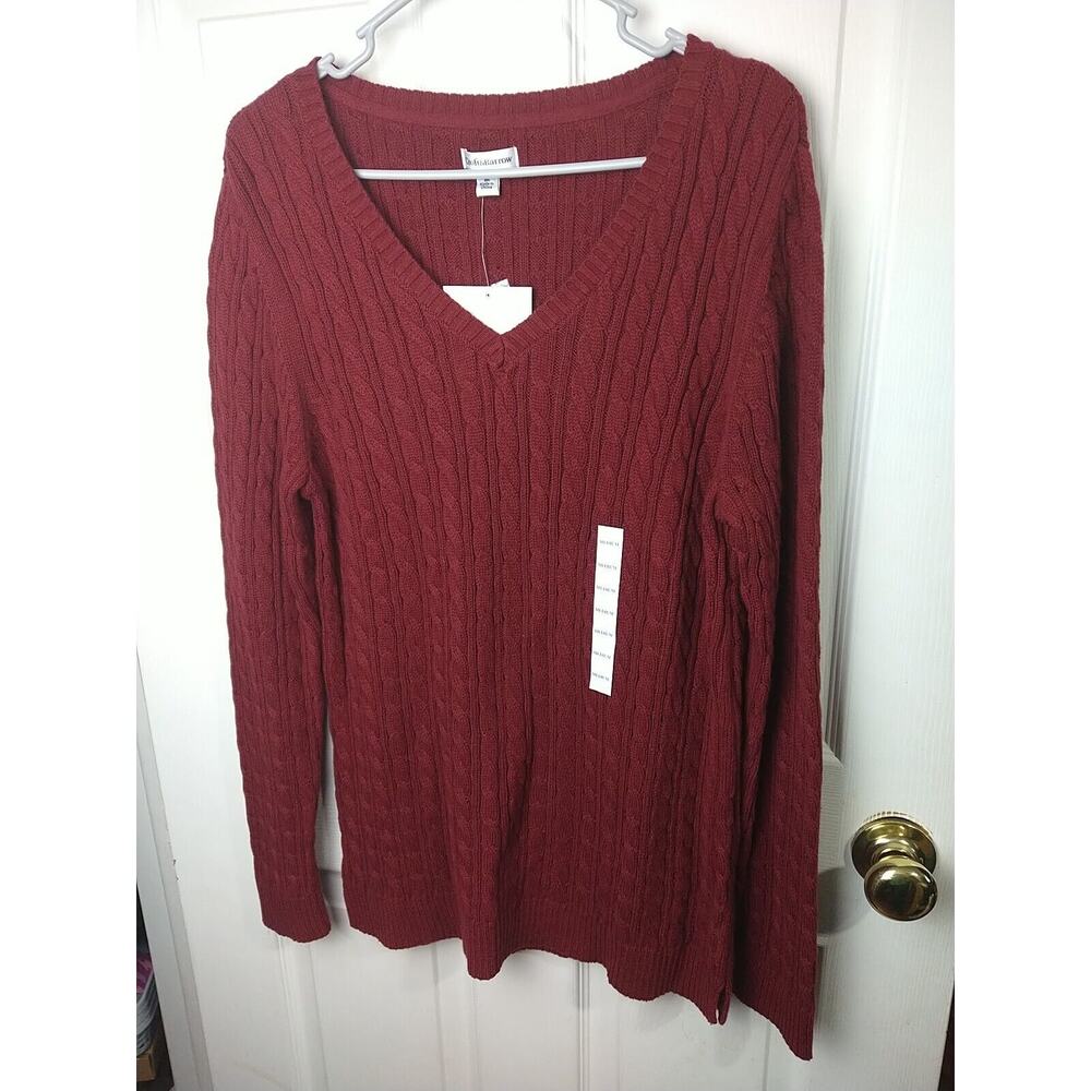 Croft &Barrow Woman M Sweater Red Pullover V Neck Cable Knit Cabin Comfort Long